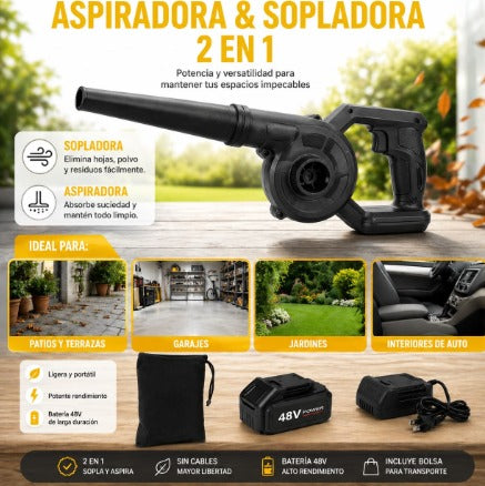 Sopladora Aspiradora Portátil 48V Alta Potencia